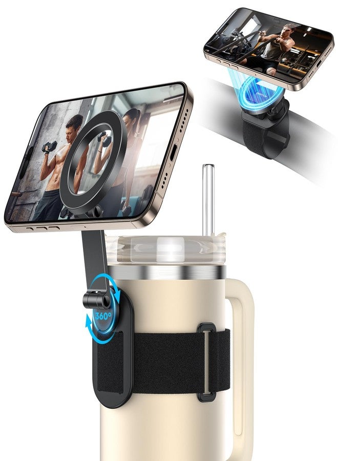 OMOTON Magnetic Phone Holder for Magsafe, 360° Rotation with 2 Velcro Straps, Strong Magnets Compatible with 30oz Stanley 16-64 oz Bottle, Gym Equipment, Steering Wheel & Stroller - Image 1