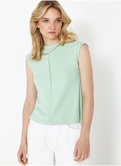 Mint Viscose/Soft Fabric Fitted Stretchy Knitted Blouse TWOSS24BZ00432