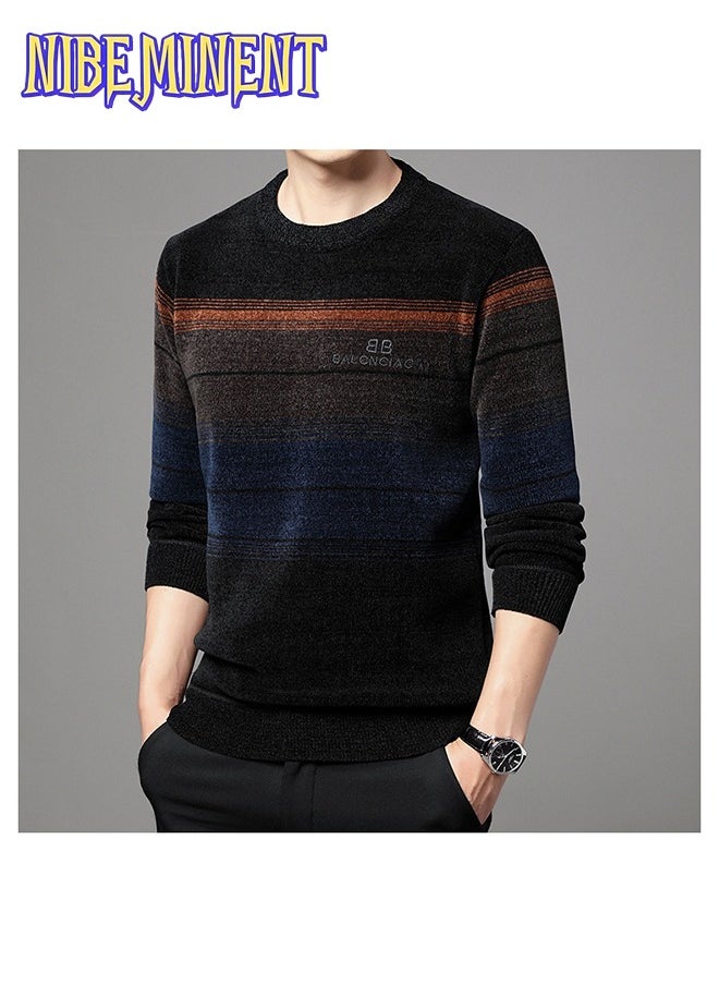 NIBEMINENT All Match Knitted Color Block Sweater, Men's Casual Warm High Stretch Crew Neck Pullover Sweater For Men Fall Winter  - Image 1