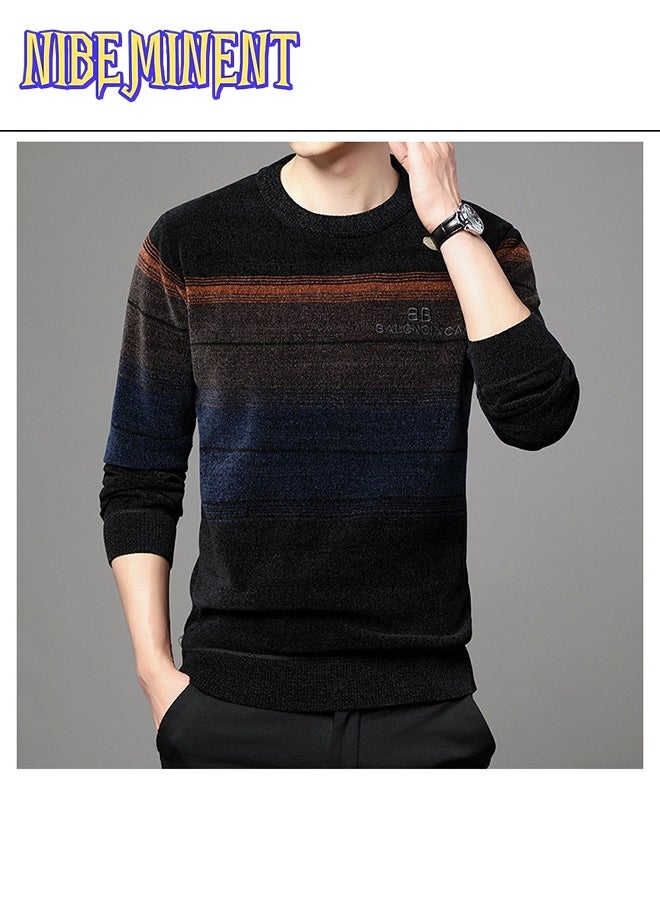 NIBEMINENT All Match Knitted Color Block Sweater, Men's Casual Warm High Stretch Crew Neck Pullover Sweater For Men Fall Winter  - Image 2