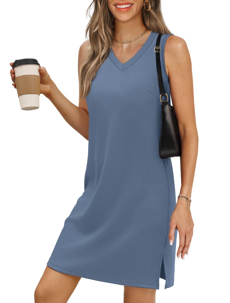 BKRIVE V-Neck Summer Casual Beach Mini Dress for Women 2025 Vacation Women's Sleeveless Sundress with Split - Image 1