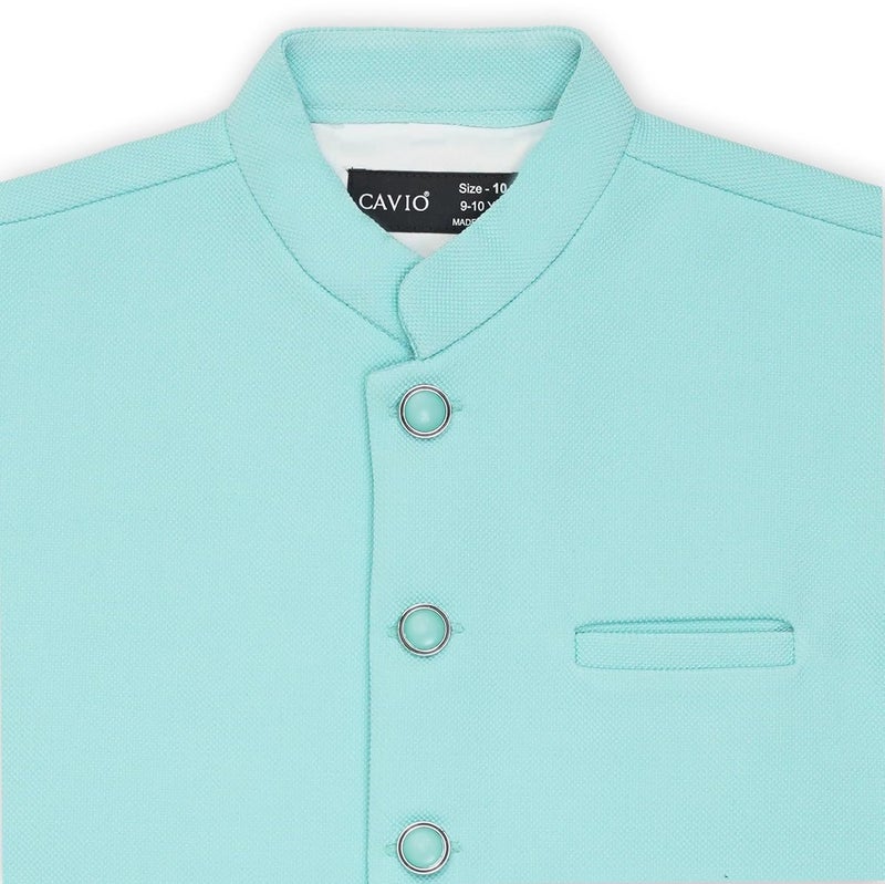 CAVIO Boys SeaGreen Solid Nehru Jacket - Image 2