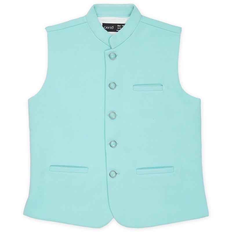 CAVIO Boys SeaGreen Solid Nehru Jacket - Image 1