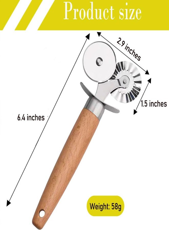 MTOMDY Stainless Steel Double Roller Pastry Wheel Cutter with Long Wooden Handle,Pizza,Ravioli Wheel,Multipurpose Pasta Cutter Wheel for Kitchen - Image 2