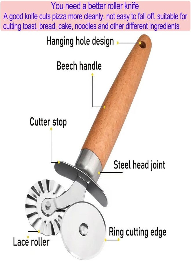 MTOMDY Stainless Steel Double Roller Pastry Wheel Cutter with Long Wooden Handle,Pizza,Ravioli Wheel,Multipurpose Pasta Cutter Wheel for Kitchen - Image 3