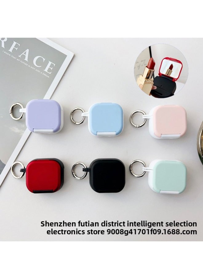 Generic - For AirPods 4 Headphone Set Creative Makeup Mirror For Apple1/2/3 Generation Pro2 Bluetooth Mobile Phone Bracket Simple-Colour:Cosmetic Mirror + Stand Hard Case - Wavy Black + Green-Model:Airpods 4 (protective Case) - Image 1