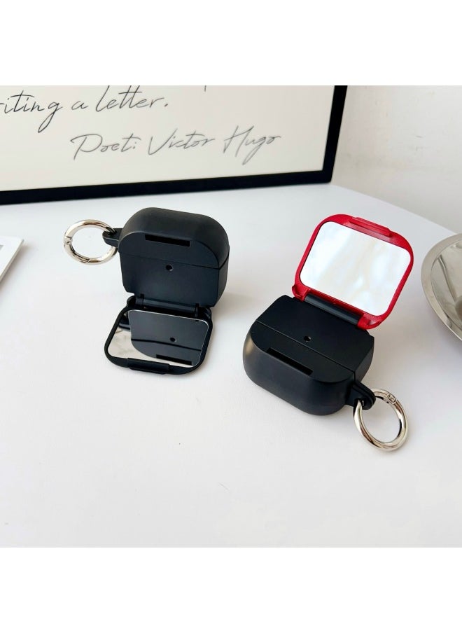 Generic - For AirPods 4 Headphone Set Creative Makeup Mirror For Apple1/2/3 Generation Pro2 Bluetooth Mobile Phone Bracket Simple-Colour:Cosmetic Mirror + Stand Hard Case - Wavy Black + Green-Model:Airpods 4 (protective Case) - Image 1