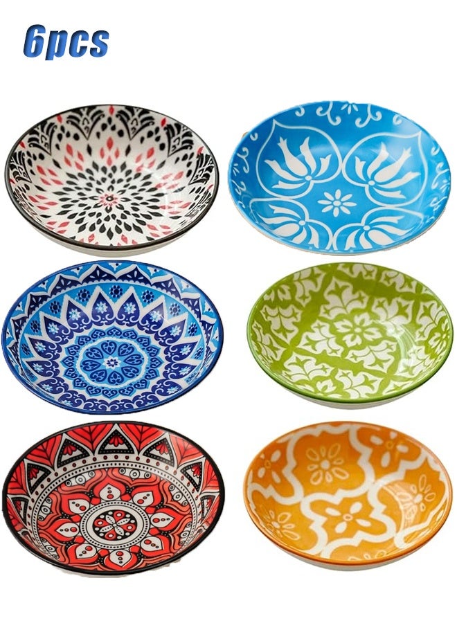 هومستر 6 حزم 3 أوقية صغيرة السيراميك الغمر الأطباق البوهيمية ملونة الغمر صلصة طبق لطيف صلصة الصويا الأطباق للسوشي، الأطباق الجانبية، الكتشاب، التوابل، وجبة خفيفة، حفل الشواء - Image 1