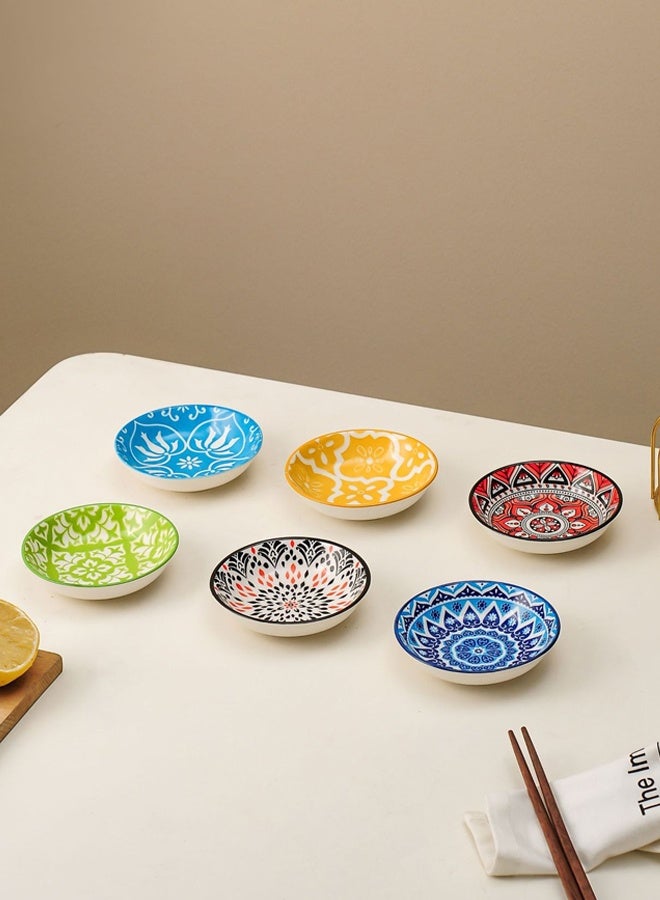 هومستر 6 حزم 3 أوقية صغيرة السيراميك الغمر الأطباق البوهيمية ملونة الغمر صلصة طبق لطيف صلصة الصويا الأطباق للسوشي، الأطباق الجانبية، الكتشاب، التوابل، وجبة خفيفة، حفل الشواء - Image 2