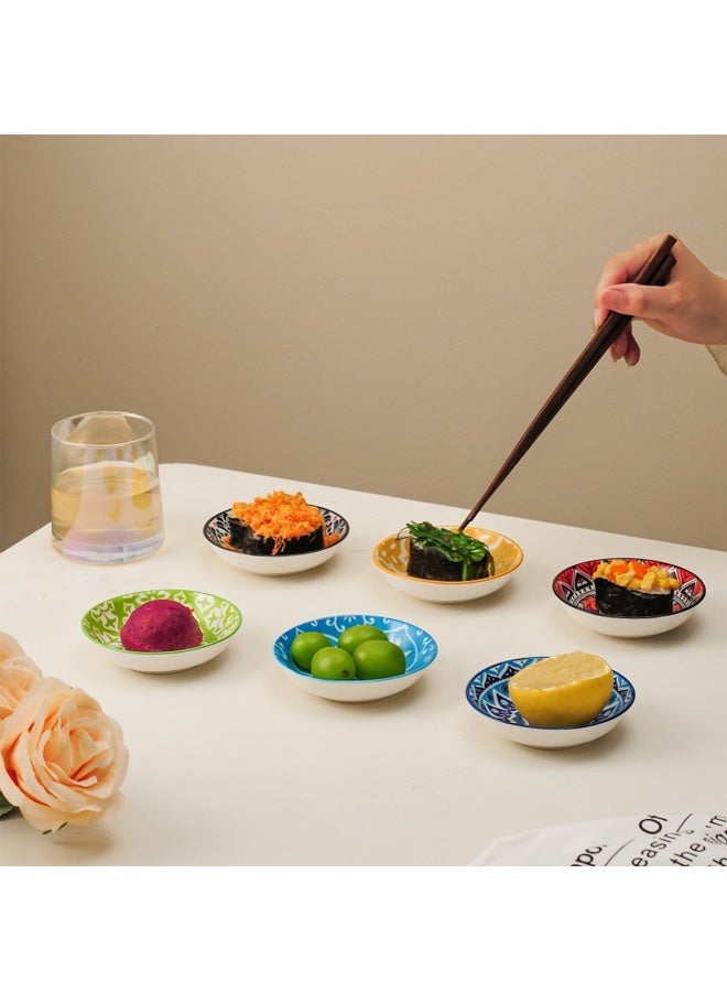 هومستر 6 حزم 3 أوقية صغيرة السيراميك الغمر الأطباق البوهيمية ملونة الغمر صلصة طبق لطيف صلصة الصويا الأطباق للسوشي، الأطباق الجانبية، الكتشاب، التوابل، وجبة خفيفة، حفل الشواء - Image 4