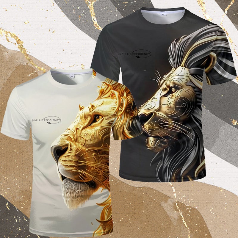 2024 New Lion 3D Stereo Printing Adult Men'S T-Shirt Pullover Short-Sleeved T-Shirt - Image 2