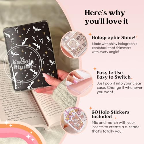 Kaciola 12PCS Inserts Cardstock for E-Reader, 50PCS Stickers for Clear Case Insert, 6.9"x4.8" Fantasy Theme Inserts Compatible with Paper White 11th-12th Gen, E-Reader Gift for Booklover Reader - Image 4
