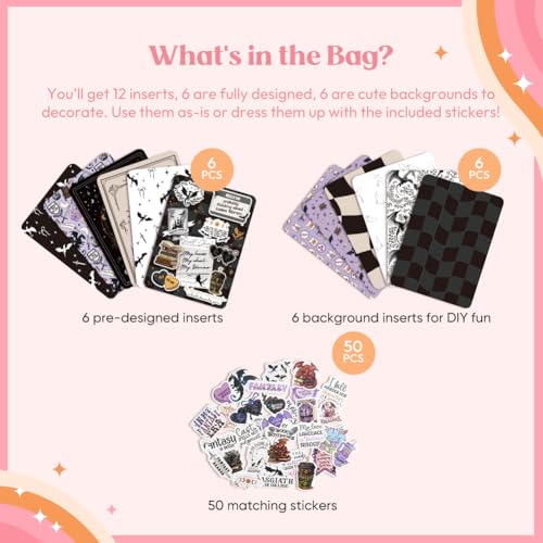 Kaciola 12PCS Inserts Cardstock for E-Reader, 50PCS Stickers for Clear Case Insert, 6.9"x4.8" Fantasy Theme Inserts Compatible with Paper White 11th-12th Gen, E-Reader Gift for Booklover Reader - Image 3