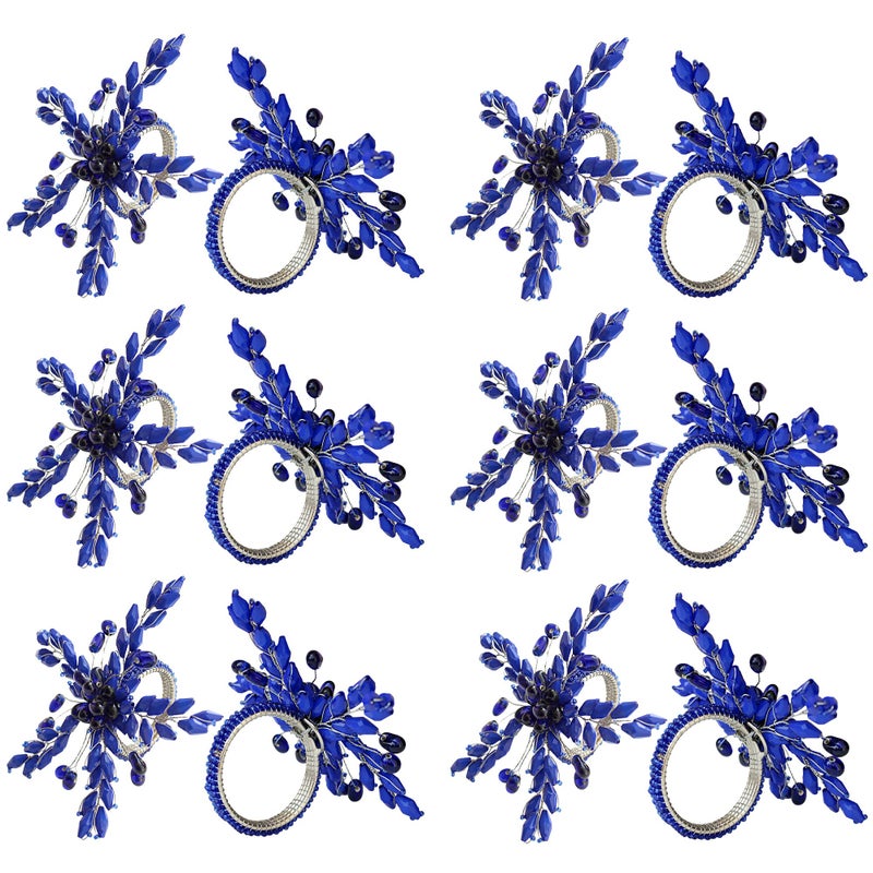 ITOS365 Napkin Rings Set of 12 for Dining Table Decoration Parties Everyday Metal Napkin Holder Leaf Blue (Pack of 12) - Image 1