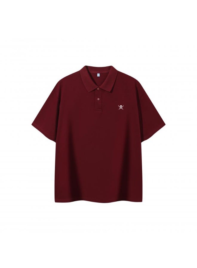 HACKETT LONDON Unisex loose Polo shirt, comfortable and breathable sports and casual burgundy short sleeves, simple casual shirt with LOGO for men and women. - Image 3