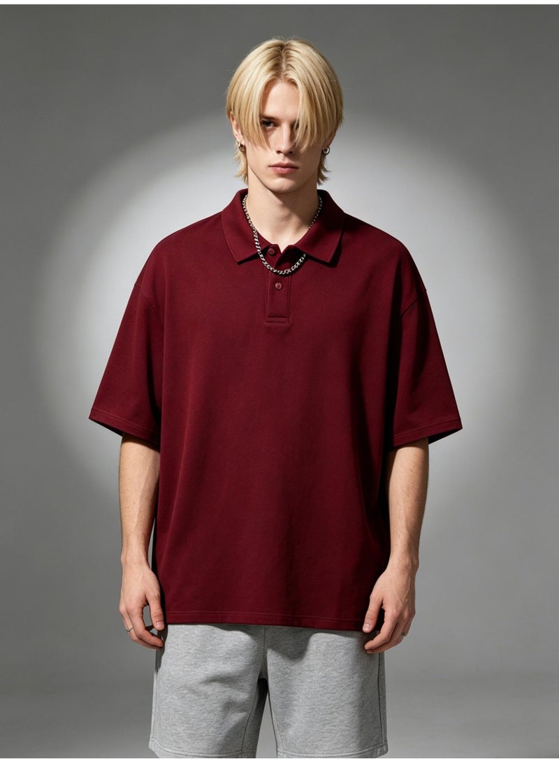 HACKETT LONDON Unisex loose Polo shirt, comfortable and breathable sports and casual burgundy short sleeves, simple casual shirt with LOGO for men and women. - Image 5