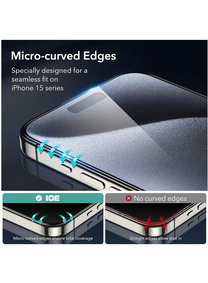 لحامي شاشة iPhone 15 Pro Max مكون من 3 حماة للشاشة من الزجاج المقوى ومجموعة واحدة من حماة عدسة الكاميرا. تمتاز بحواف منحنية بزاوية 2.5D ومقاومة للخدوش - Image 3
