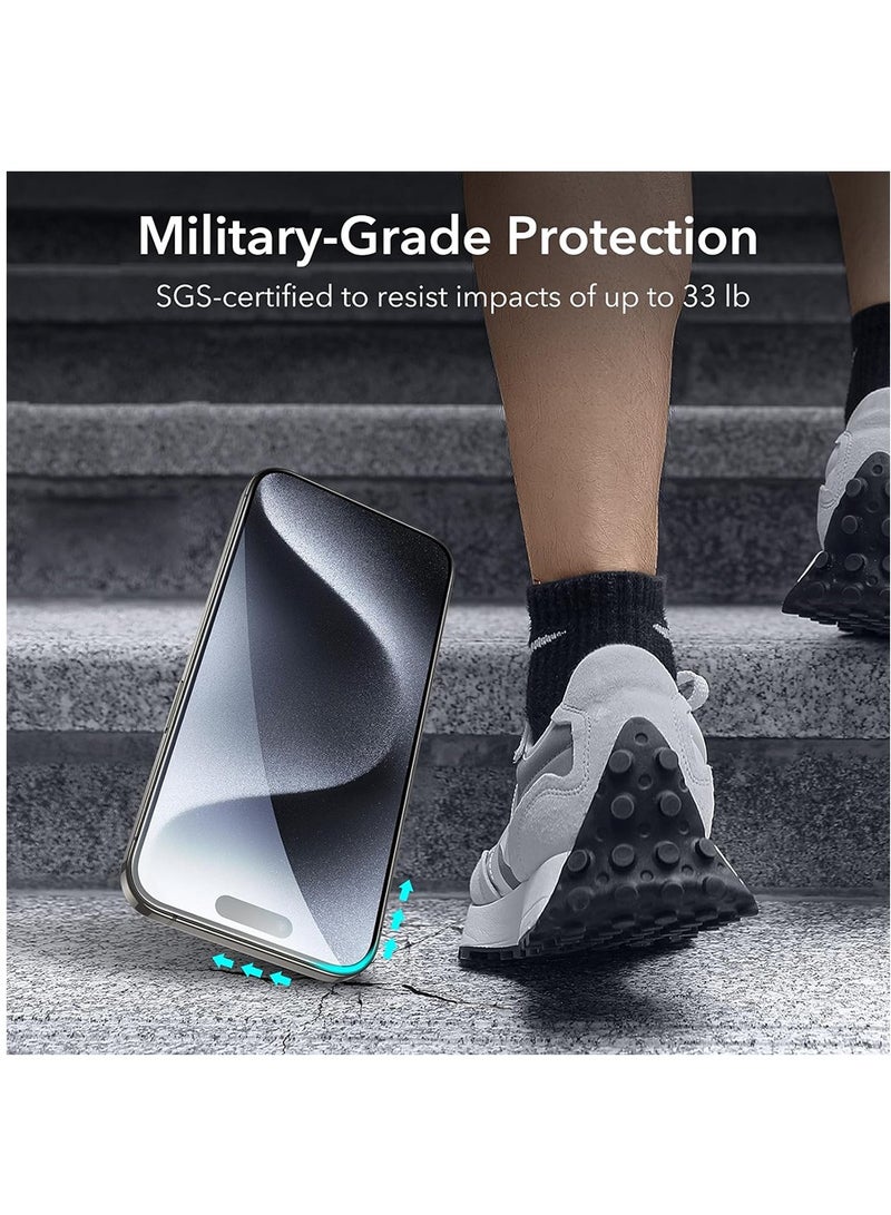 لحامي شاشة iPhone 15 Pro Max مكون من 3 حماة للشاشة من الزجاج المقوى ومجموعة واحدة من حماة عدسة الكاميرا. تمتاز بحواف منحنية بزاوية 2.5D ومقاومة للخدوش - Image 2