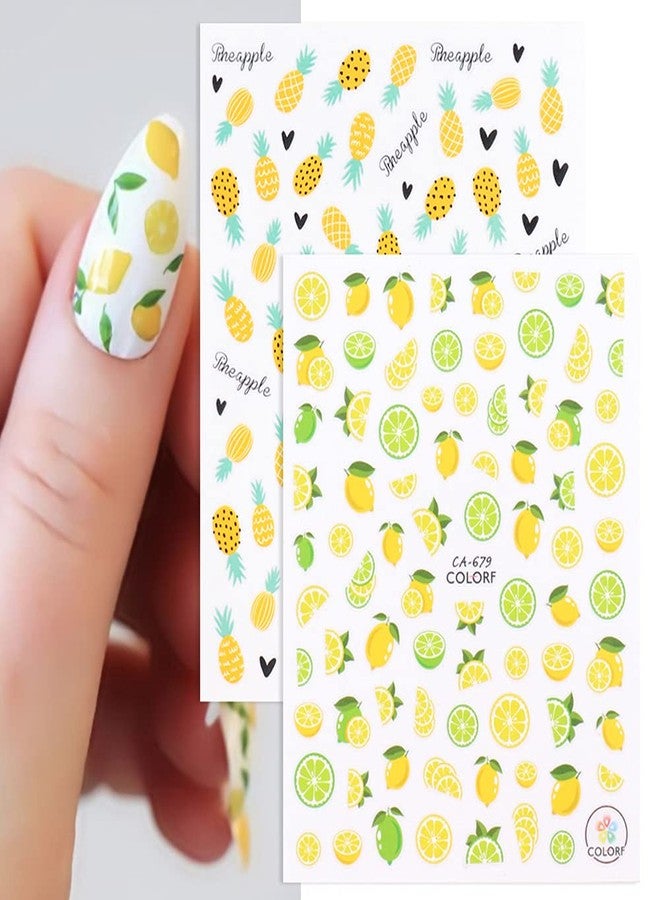 Macute Summer Nail Art Stickers 3D Fruit Self Adhesive Nail Stickers Nail Art Supplies Avocado Strawberry Cherry Pineapple Lemon Fruit Nail Decals 3D Small Fresh Nail Decorations Set for Women (6 Sheets) - Image 1