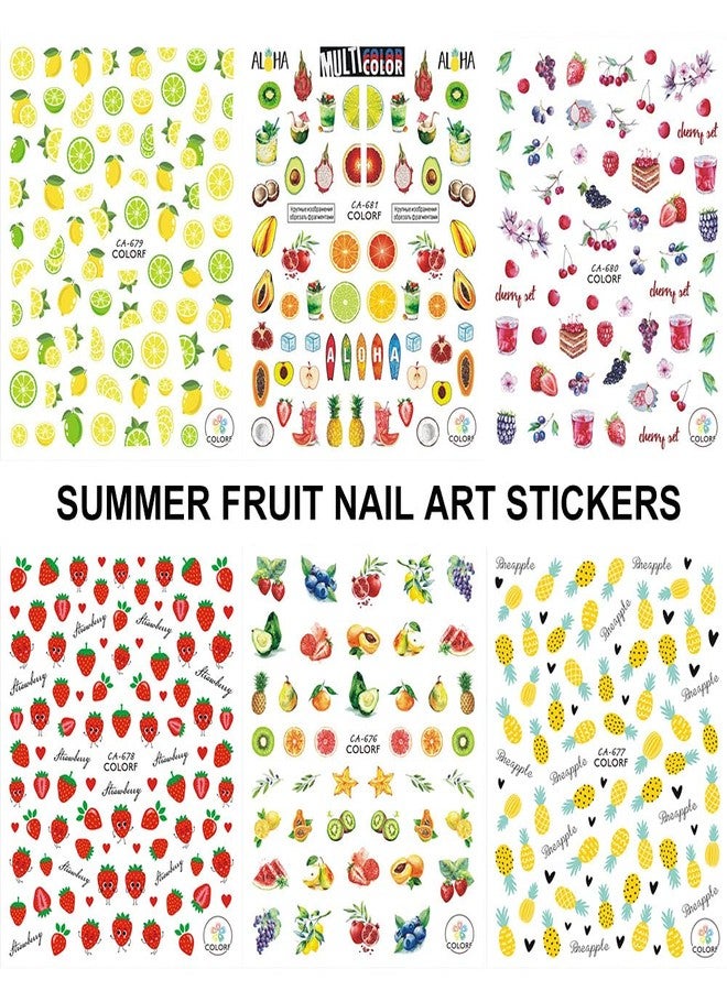 Macute Summer Nail Art Stickers 3D Fruit Self Adhesive Nail Stickers Nail Art Supplies Avocado Strawberry Cherry Pineapple Lemon Fruit Nail Decals 3D Small Fresh Nail Decorations Set for Women (6 Sheets) - Image 3