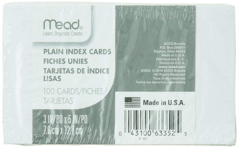Mead Index Cards, Note Cards, Plain, 100 Count, 3" x 5", White (63352) - Image 2