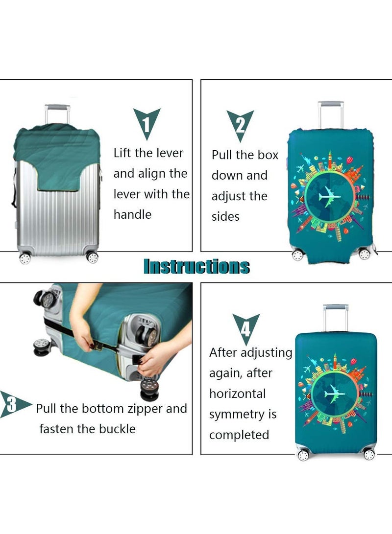 KASTWAVE Travel Luggage Cover, Spandex Elastic Stretch Fabric, Cover for Suitcase Luggage Protector Premium Elasticated, Washable Luggage Trolley Case, For 26-28 Inch Luggage (L, Green-Plane) - Image 3