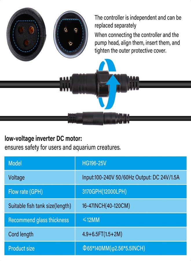 هايغر مضخة توليد الأمواج لحوض السمك من هيجر مع وحدة تحكم LED: رأس طاقة غاطس فائق الهدوء مع قاعدة مغناطيسية - مضخة تدوير المياه لأحواض المياه العذبة والمالحة - Image 5