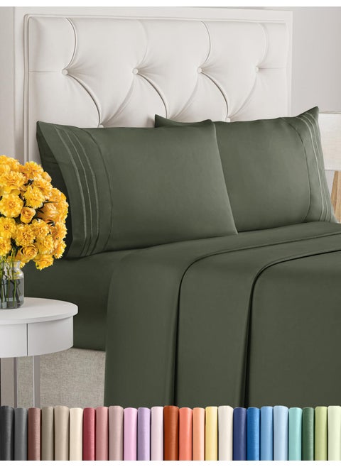 King Size 4 Piece Sheet Set - Extra Soft  Breathable & Cooling Sheets - Hotel Luxury Durable Bed Sheets for Women & Men - Deep Pockets  Easy-Fit & Wrinkle-Free Sheets - Dark Olive Grey Oeko-Tex Sheets