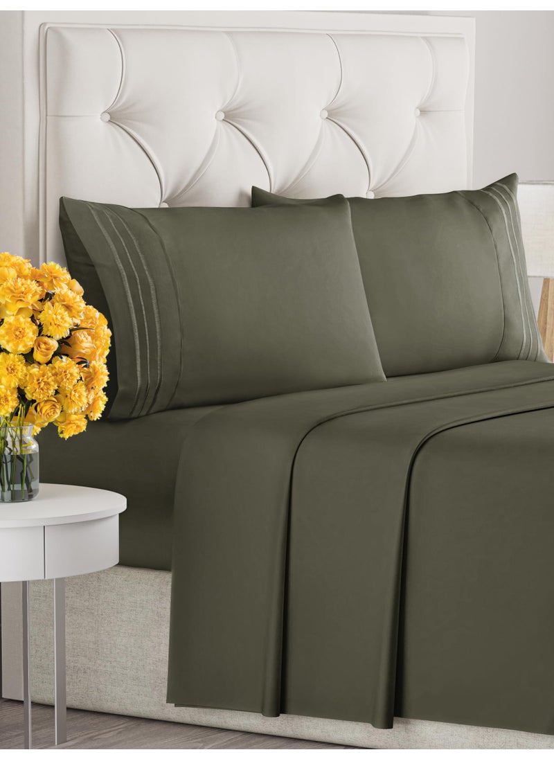 King Size 4 Piece Sheet Set - Extra Soft  Breathable & Cooling Sheets - Hotel Luxury Durable Bed Sheets for Women & Men - Deep Pockets  Easy-Fit & Wrinkle-Free Sheets - Dark Olive Grey Oeko-Tex Sheets