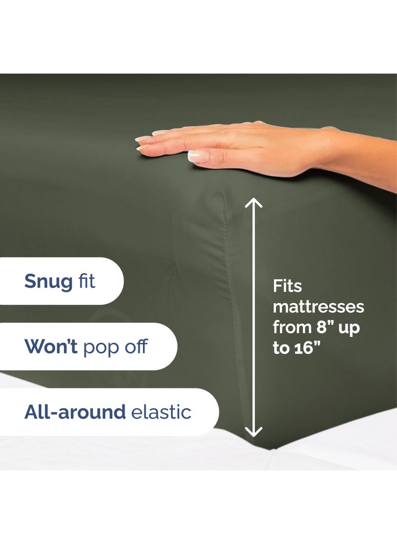 King Size 4 Piece Sheet Set - Extra Soft  Breathable & Cooling Sheets - Hotel Luxury Durable Bed Sheets for Women & Men - Deep Pockets  Easy-Fit & Wrinkle-Free Sheets - Dark Olive Grey Oeko-Tex Sheets