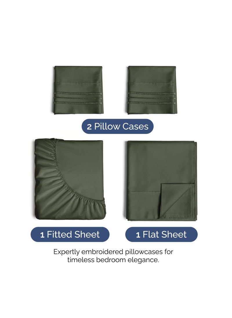 King Size 4 Piece Sheet Set - Extra Soft  Breathable & Cooling Sheets - Hotel Luxury Durable Bed Sheets for Women & Men - Deep Pockets  Easy-Fit & Wrinkle-Free Sheets - Dark Olive Grey Oeko-Tex Sheets