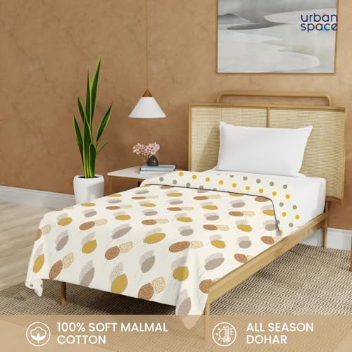 Urban Space 100% Cotton Malmal Single Bed Dohar, All Season Reversible Blanket, Soft, Lightweight and Breathable Ac Dohar/Quilt/Blanket/for Bed, Sofa AC Blanket (58 x 95 inch, Drops Mustard) - Image 2