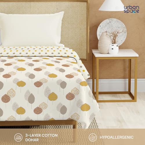 Urban Space 100% Cotton Malmal Single Bed Dohar, All Season Reversible Blanket, Soft, Lightweight and Breathable Ac Dohar/Quilt/Blanket/for Bed, Sofa AC Blanket (58 x 95 inch, Drops Mustard) - Image 4