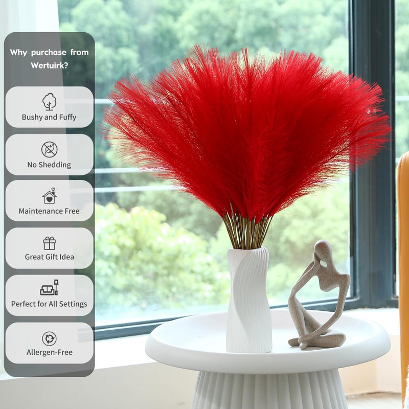 Wertuirk Red Pampas Grass Decor - 30pcs 24 Inch Short Artificial Pampas Grass Decor, Fake Pompas Floral for Vase Filler, Wedding Flower Arrangement, Party and Home Decor (Red) - Image 3