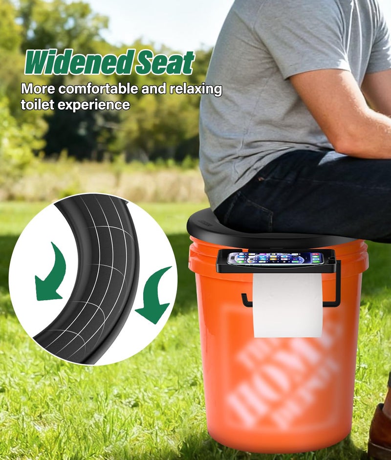 PAHTTO Bucket Toilet Seat, 5 Gallon Bucket Toilet Seat for Camping with TP Holder and Phone Shelf, Luggable Loo Portable Toilet for Adults, Snap-On Easy Setup for Outdoor, Emergency, Fishing, Boating, Travel - Image 4