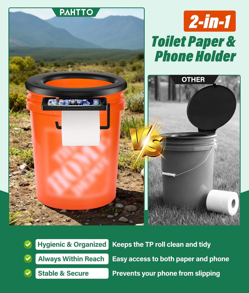 PAHTTO Bucket Toilet Seat, 5 Gallon Bucket Toilet Seat for Camping with TP Holder and Phone Shelf, Luggable Loo Portable Toilet for Adults, Snap-On Easy Setup for Outdoor, Emergency, Fishing, Boating, Travel - Image 2
