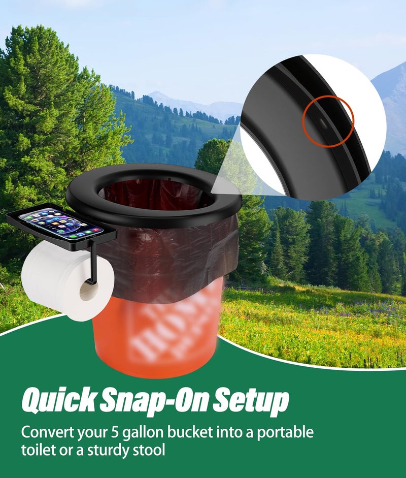 PAHTTO Bucket Toilet Seat, 5 Gallon Bucket Toilet Seat for Camping with TP Holder and Phone Shelf, Luggable Loo Portable Toilet for Adults, Snap-On Easy Setup for Outdoor, Emergency, Fishing, Boating, Travel - Image 5