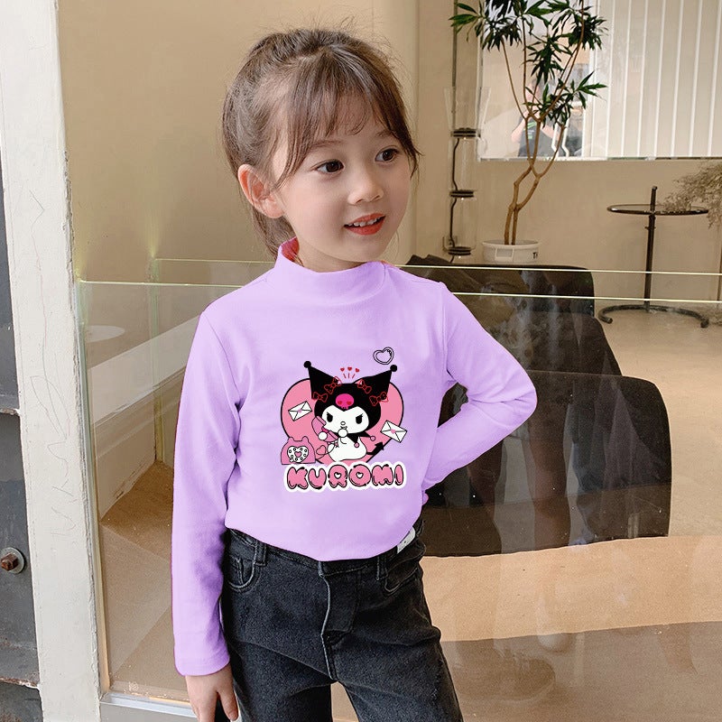 Children'S Base Shirt Half-High Collar Girl'S White Baby'S Long-Sleeved T-Shirt De-Velvet Base T-Shirt - Image 5