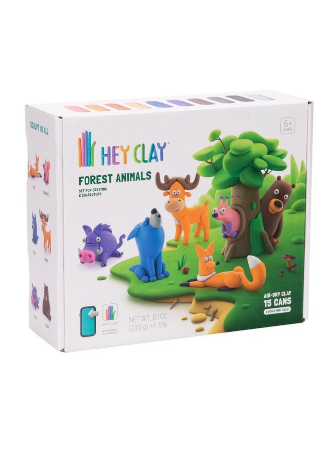 Fat Brain Toys Hey Clay Forest Animals, Air Dry Clay Kit with Interactive App for Kids & Tweens, Modeling Clay and Crafts Set