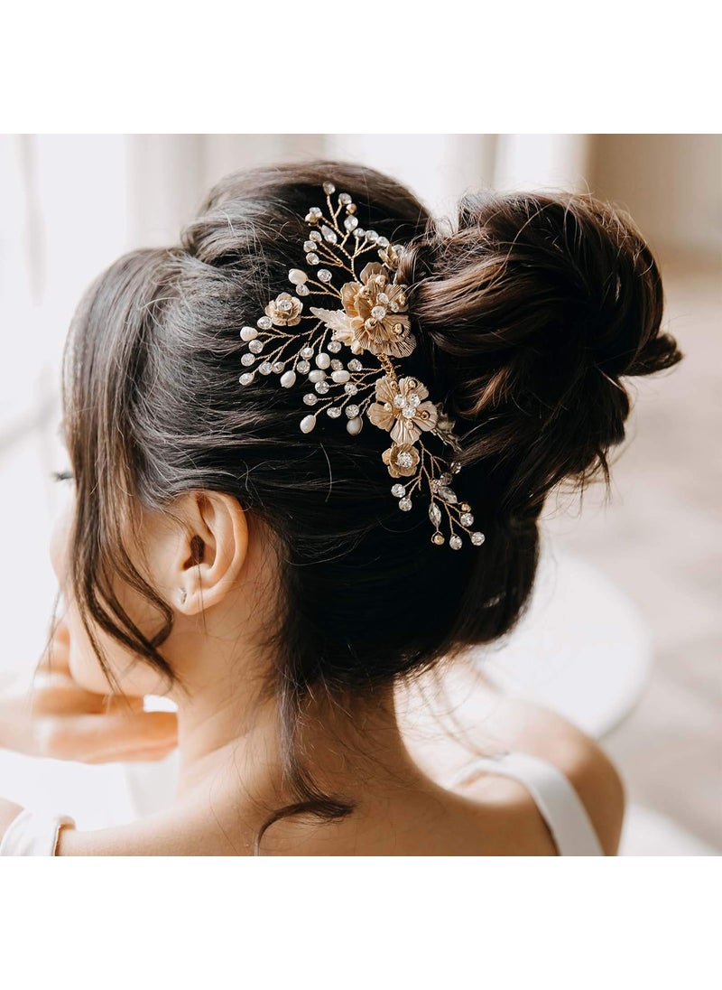 AW BRIDAL - AW BRIDAL Bridal Hair Comb Pearl Flower Wedding Hair Pieces for Bride Hair Accessories Wedding Hair Comb Clips Gold - Image 1
