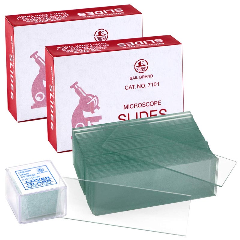 Twdrer 100PCS Clear Transparent Blank Microscope Slides and 100PCS Square Coverslips Cover Glass (22mm x 22mm) - Image 1