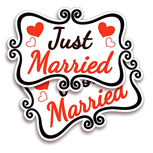 DIMARONGTON Just Married Car Decorations 12x8 Magnet Decals for Vehicles 2 Pack Wedding Car Decor Removable Reusable for Tailgate Door Panels Refrigerator - Image 1