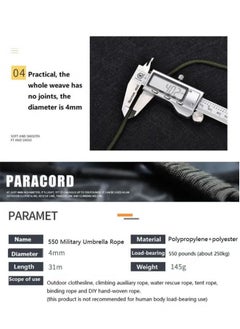 31m Paracord 9-strand Multi-functional Paracord Rope,  Standard 550 Parachute Rope Braided Line For Outdoor Camping Hunting Hiking Climbing - pzsku/Z2BA7A2FECA71FCC535A8Z/45/_/1735633520/4e293e87-a786-4a7a-95eb-1a55a3c5950d