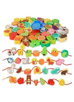 Y&D 46 PCS Montessori Wooden Lacing Beads Toys for Toddlers,Educational Stringing Animals Fruits Farm Threading Preschool Learning Kids 3 4 5 6 Year Old Boys Girls…  - Image 1