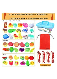 Y&D 46 PCS Montessori Wooden Lacing Beads Toys for Toddlers,Educational Stringing Animals Fruits Farm Threading Preschool Learning Kids 3 4 5 6 Year Old Boys Girls…  - Image 3