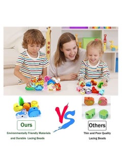Y&D 46 PCS Montessori Wooden Lacing Beads Toys for Toddlers,Educational Stringing Animals Fruits Farm Threading Preschool Learning Kids 3 4 5 6 Year Old Boys Girls…  - Image 5