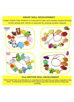Y&D 46 PCS Montessori Wooden Lacing Beads Toys for Toddlers,Educational Stringing Animals Fruits Farm Threading Preschool Learning Kids 3 4 5 6 Year Old Boys Girls…  - Image 2