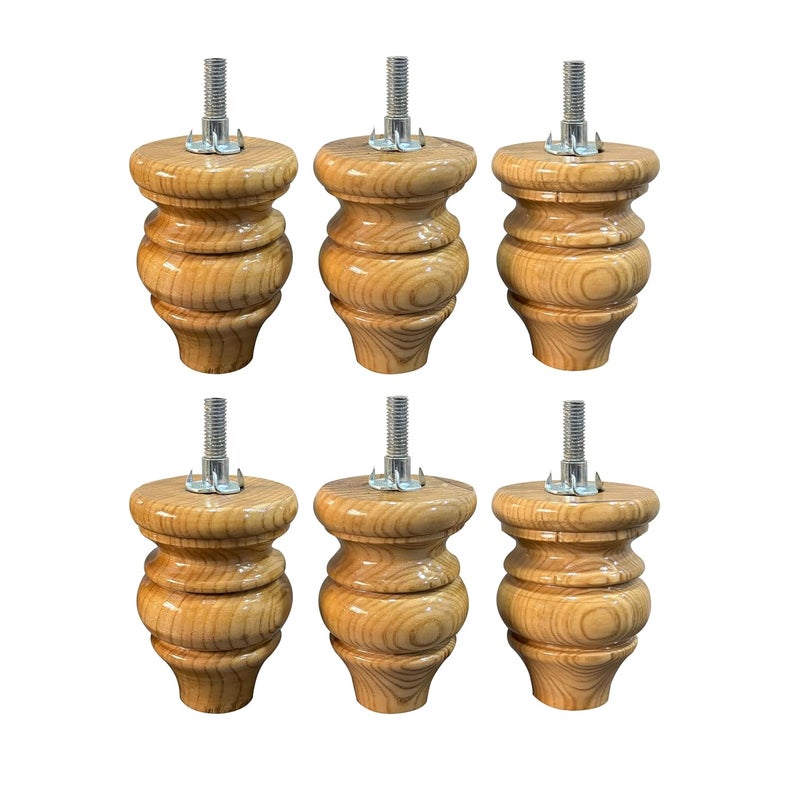 ASHOFY Handmade 6 Piece of White Cedar Wood Sofa Leg Cabinate Leg Chowki Leg Height 4 Inch Light Brown White Cedar Wood 1 - Image 1