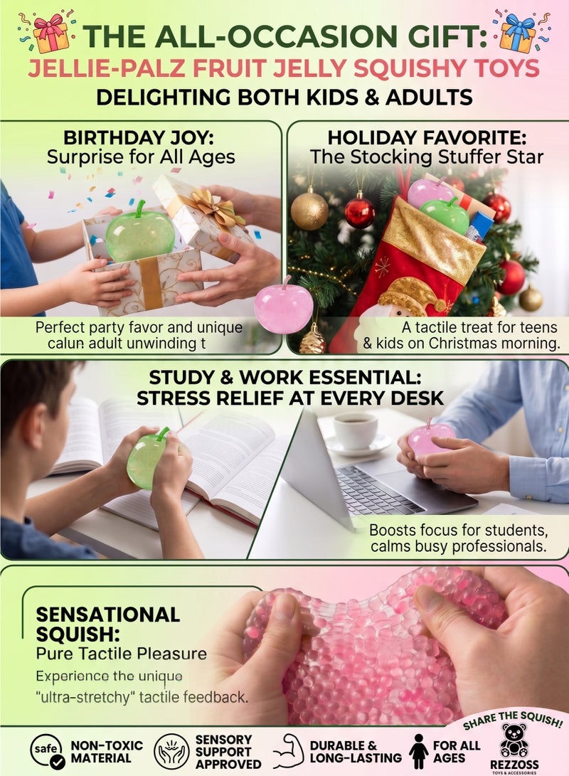 REZZOSS Apple Squishy 6cm Handmade Squeeze Toy – Non-Sticky Glutinous Stress Relief Fidget Ball for Adults & Kids | Translucent Gel Apple Squishy for Focus & Anxiety Relief | Best Unique Birthday Gift, Office Desk Accessory & Party Favor - Image 4