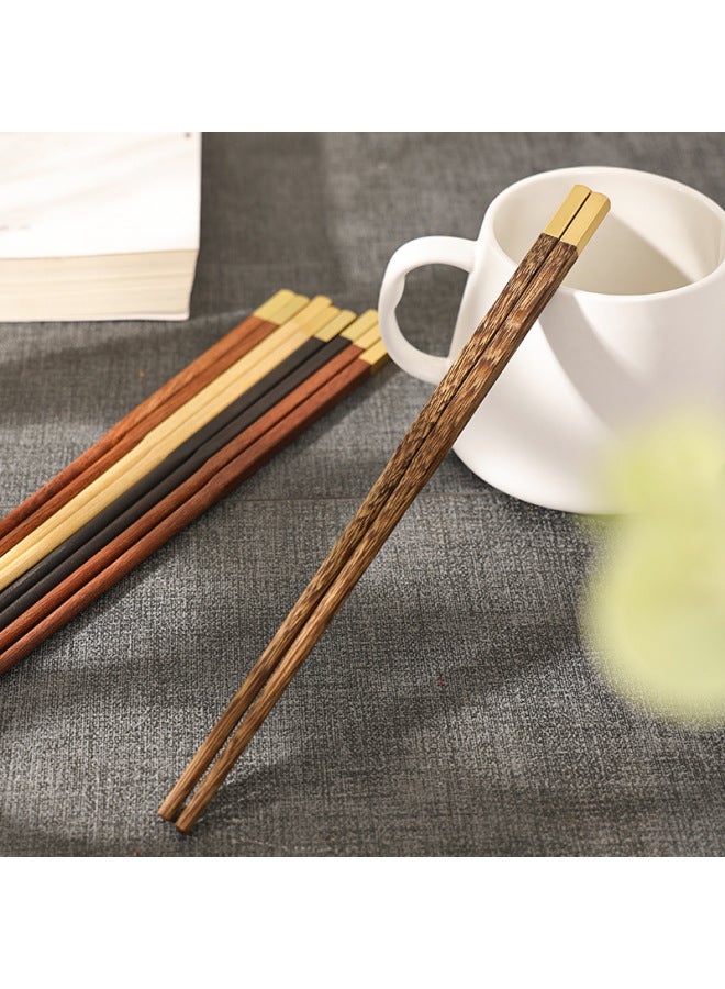 Redwood Chopsticks Household Metal Copper Top Fine Wooden Chopsticks Five-color Wood Red Sandalwood Chicken Wings Wooden Chopsticks Chinese-style Gift-Color:Copper Head Red Sandalwood Chopsticks-Specifications:25cm  - Image 4